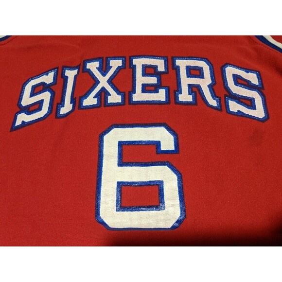 Vtg 80's Nylon Sand Knit Philly NBA 76ers SIXERS Jersey Julius Erving Dr J Sz L - Picture 2 of 11